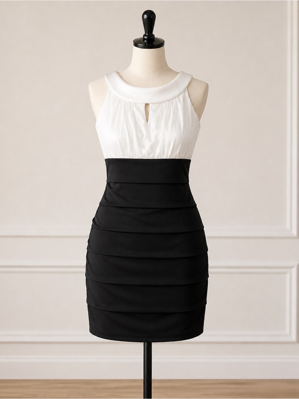 Enfocus Studio Black and White Layered Mini Dress Sparkle Top